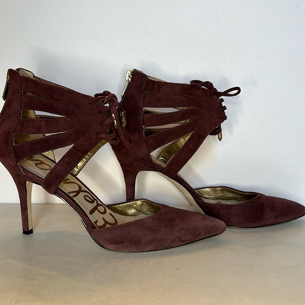Sam Edelman Burgundy Zachary Suede heels. Lace up ankle ties. Women’s size 8
